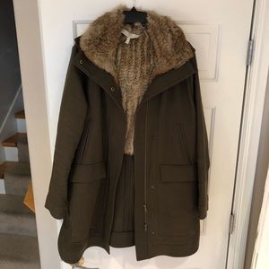 Joie, Tibbie Genuine Rabbit Fur Lined Twill Coat